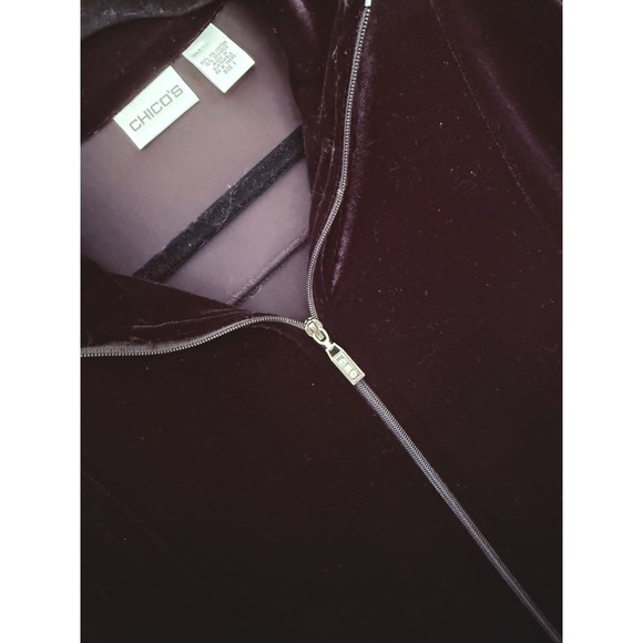 Chico's Jackets & Blazers - Chicos Black Velour Zip‎ Up Jacket Size 1 Soft Long Sleeve Holiday